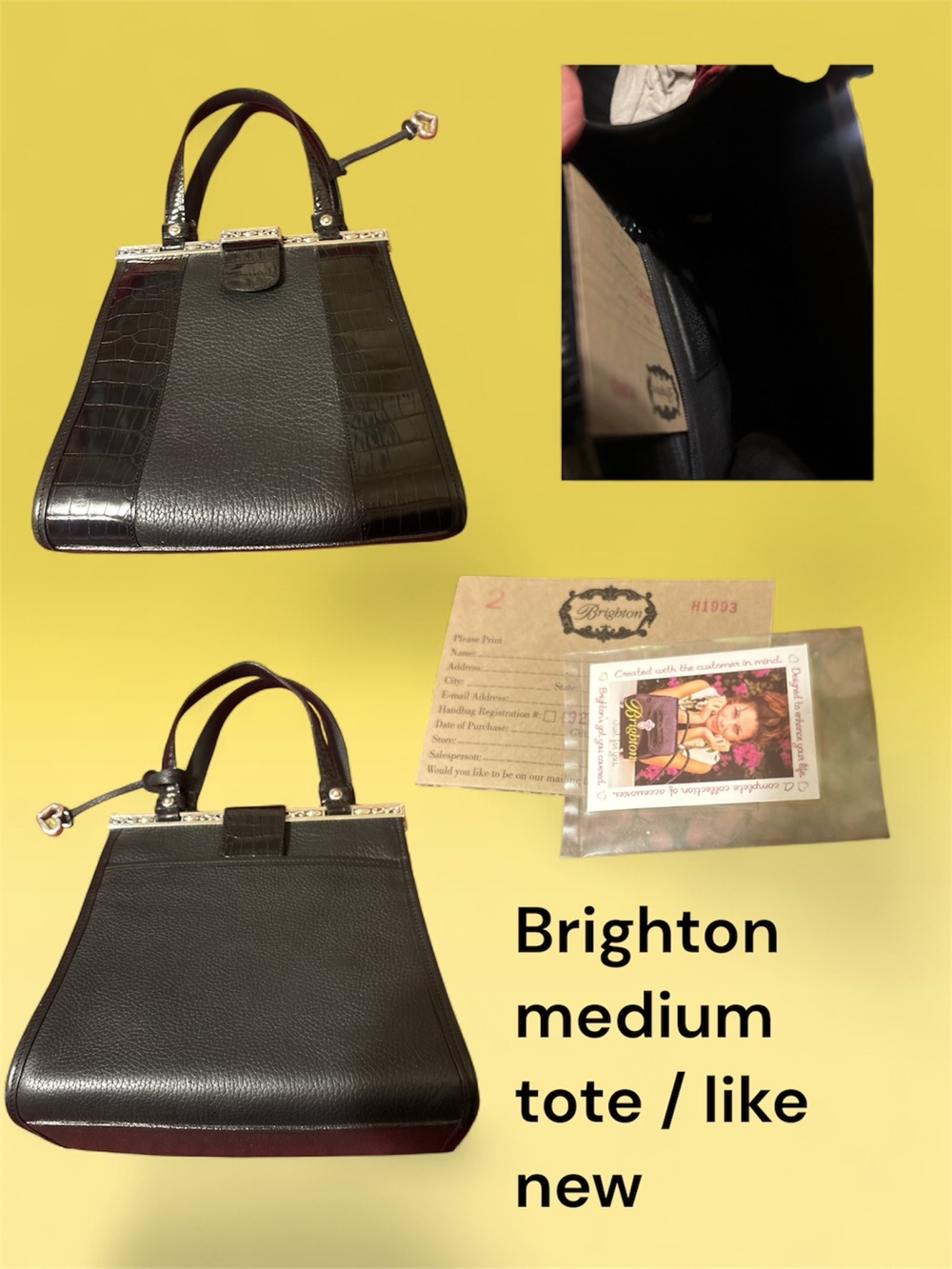 Brighton Black Pebble & Croc-Trim Tote